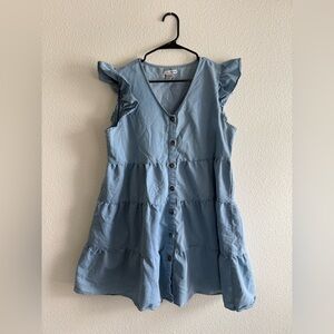 Denim Ruffled Sleeveless Button-Down Dress
